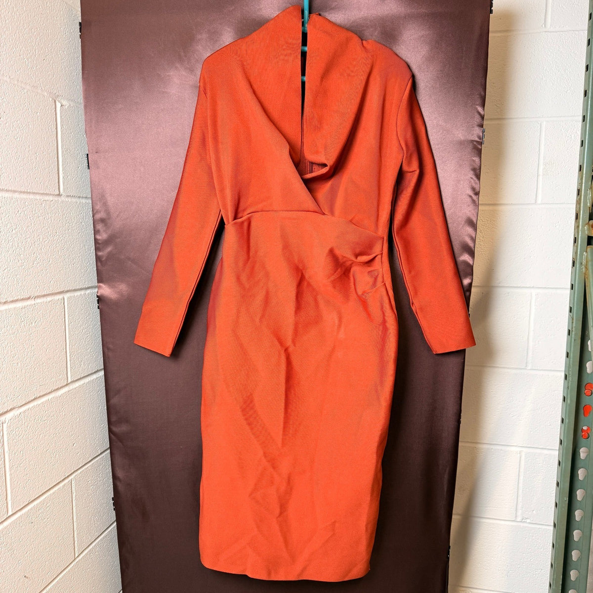 Uonbox Women's L Deep Plunge V Neck Long Sleeves Dress (Real color pic 2) Drap