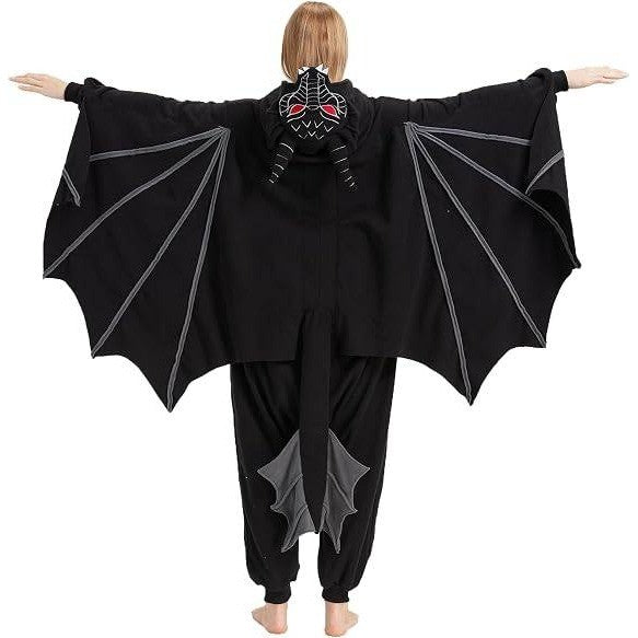 NWT Dragon Onesie, Black Sz 110 Dragon Costume Wings Hooded Halloween Cosplay
