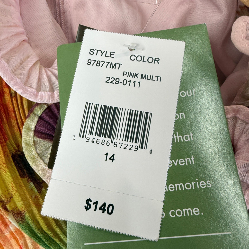 MSRP $140 Melonie T Womens 14 Pink Multi Floral Sleeveless Evening Gown V Neck