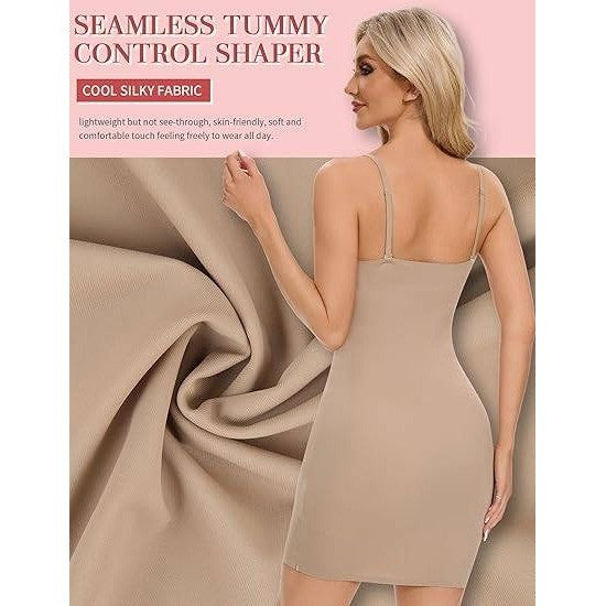 MSRP $23 SLIMBELLE Women's M Beige Shapewear Slips For Under Dress Deep V Neck