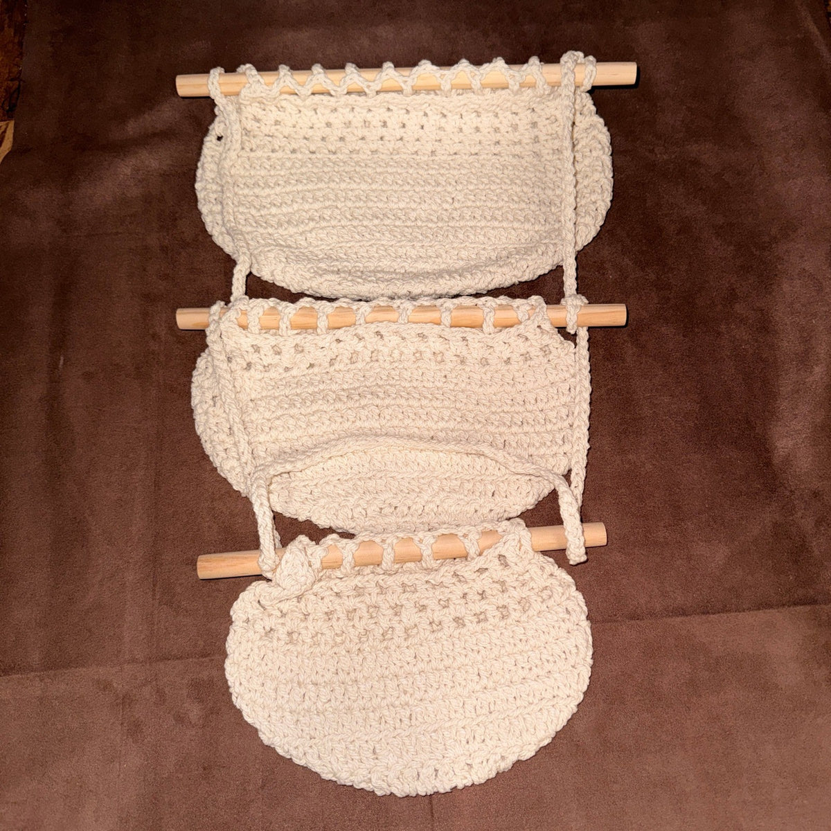 3 Tier Hanging Fruit Basket White Woven Boho Wall Decor Organizer for Kitchen