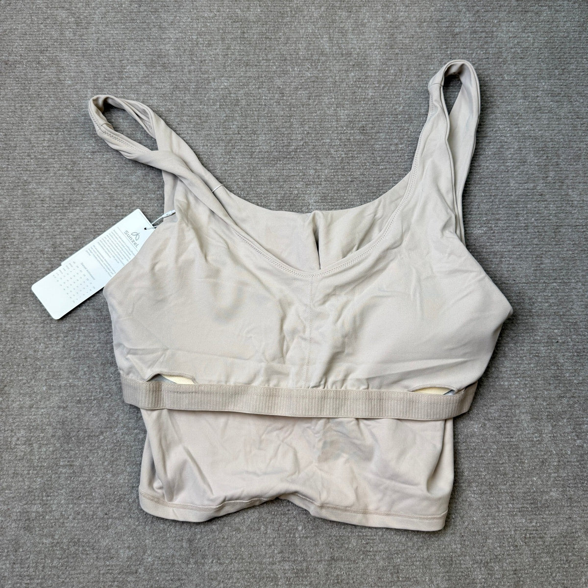 MSRP $24 Sunzel Women's XL Beige Built-in Bra V Neck Longline Sports Bra for Yo