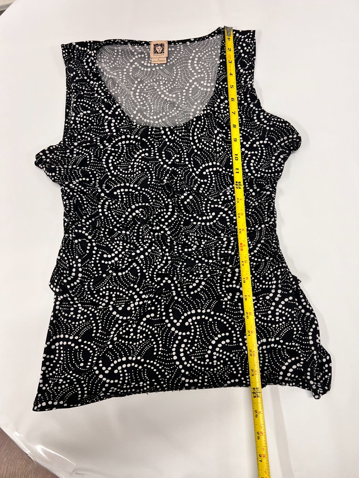 Anne Klein Women's Black Abstract Scoop Sleeveless Ruffle Tiered Knit Top