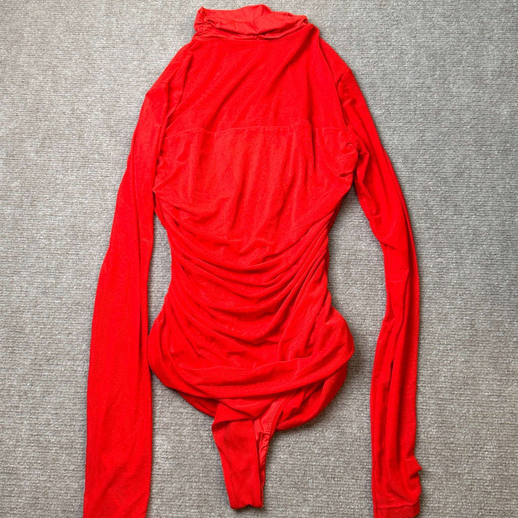MSRP $39 Avidlove Womens M Red Long Sleeve Bodysuit Turtle Neck Shapewear Body