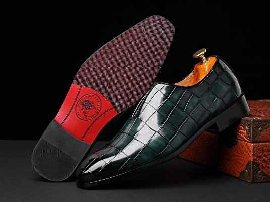 Santimon Men's US 8 - 10 Green Smoking Loafers Checkered Slip On Dress Casual