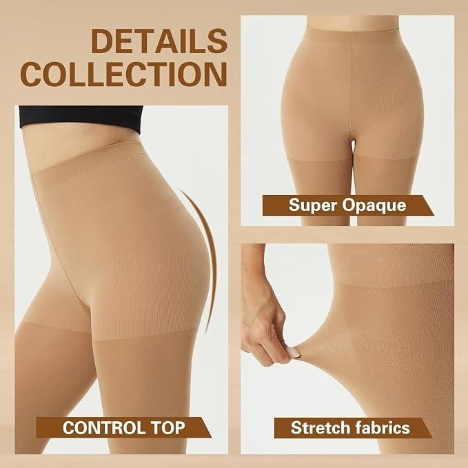 MANZI Women's XL 2 Pairs Super Opaque Tights 120 Denier Control Top