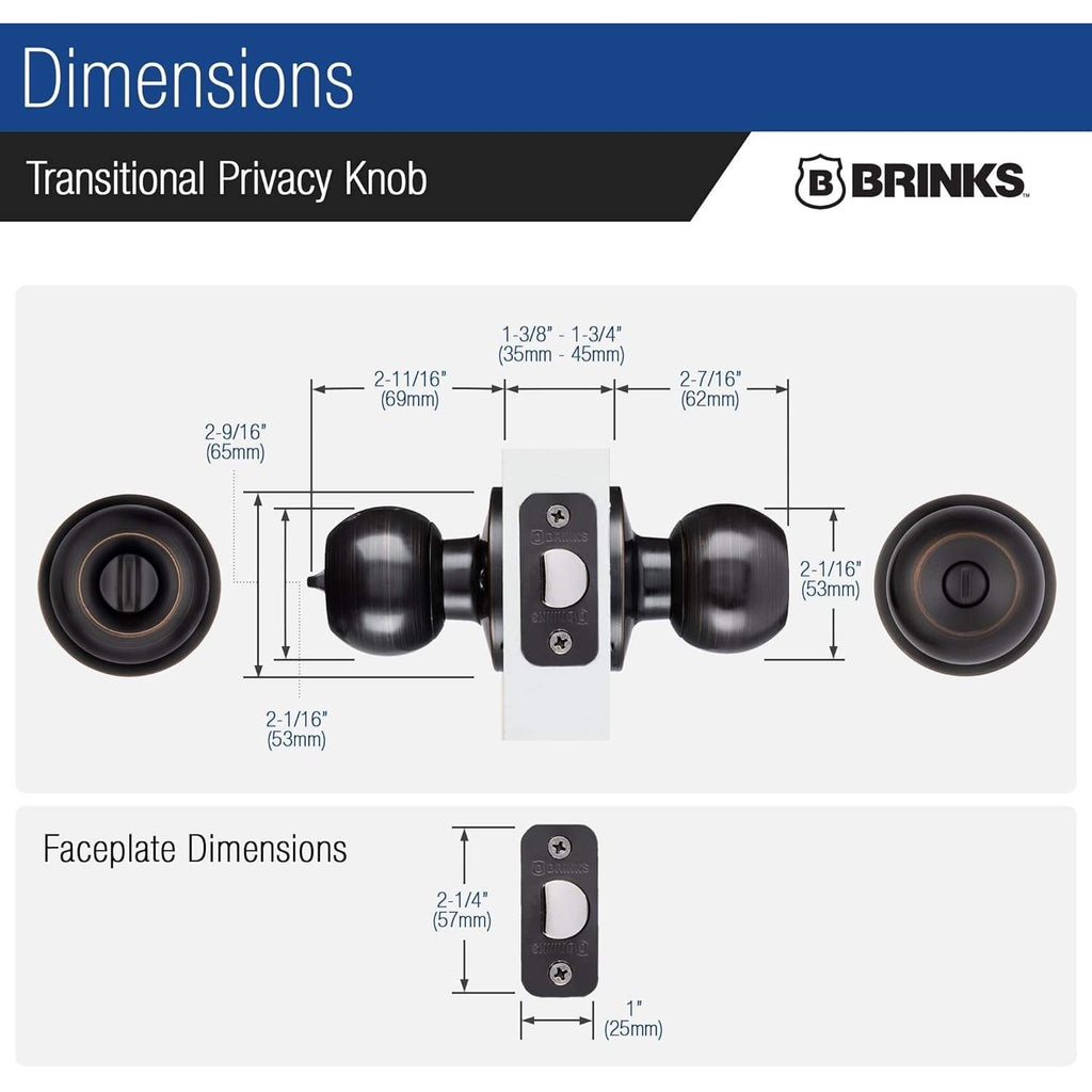 BRINKS E2435-150 Transitional Privacy Locking Interior Ball Door Knob, Tuscan B