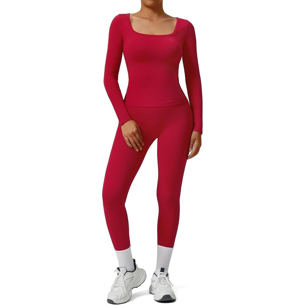 MSRP $36 SUUKSESS Women's M Red Two Piece Workout Sets High Waisted Seamless