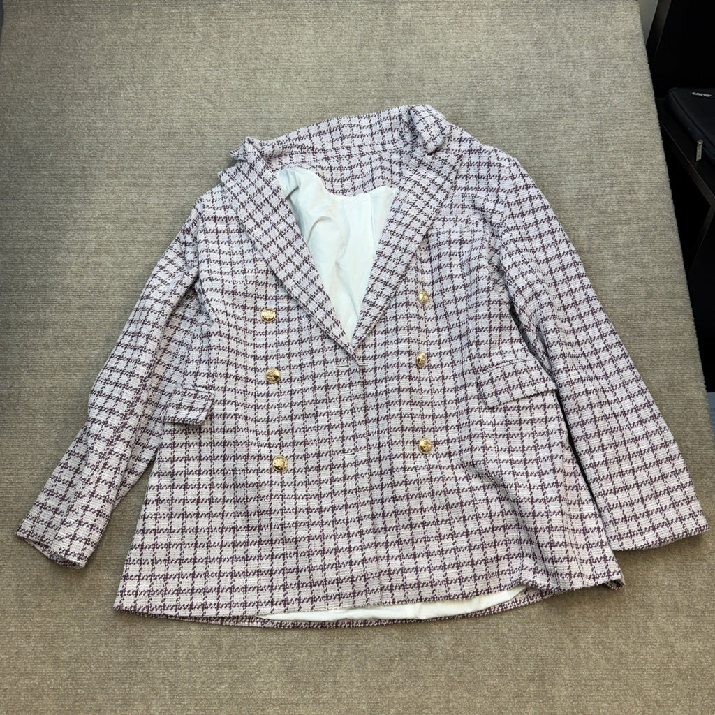 MSRP $52 Happy Sailed Women's 2XL Plaid Tweed Blazer Dressy Casual Long Sleeve