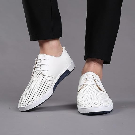 Santimon Men's US 7-10 White Casual Derby Shoes Breathable Non Slip Sneakers