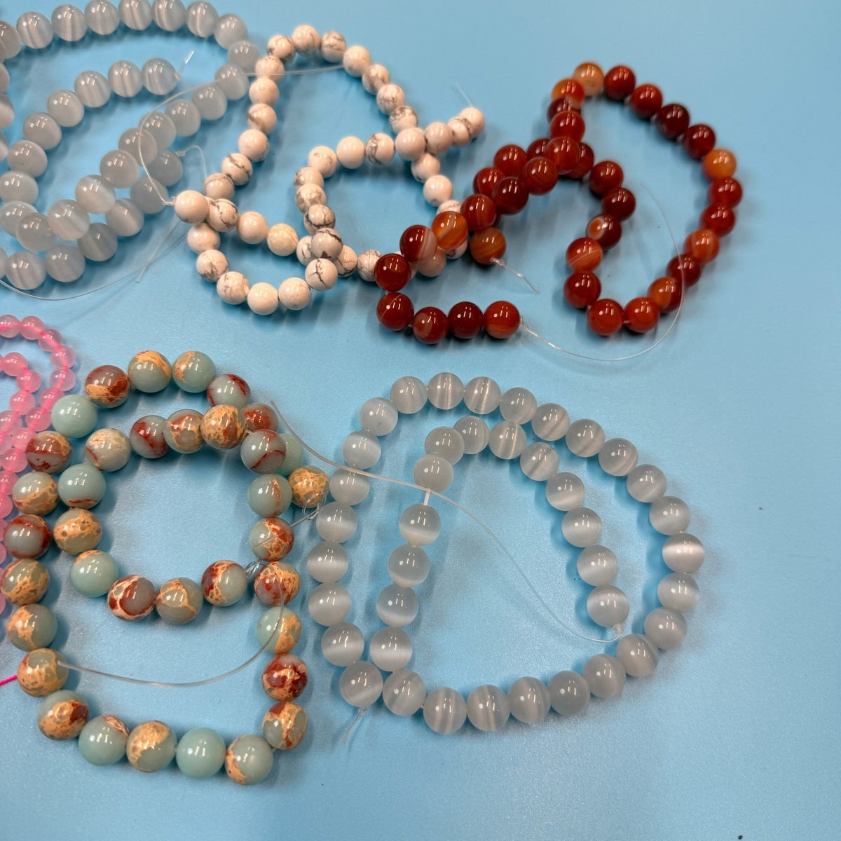 Set of 10 Natural Gemstone Round Beads Strands 15" Sizes 6,8,10 mm №B31