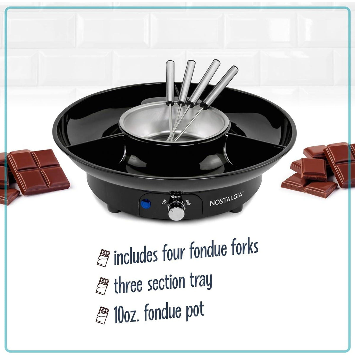 Nostalgia 10 oz Electric Fondue Party Set for Melted Chocolate, Cheese, Sauce o
