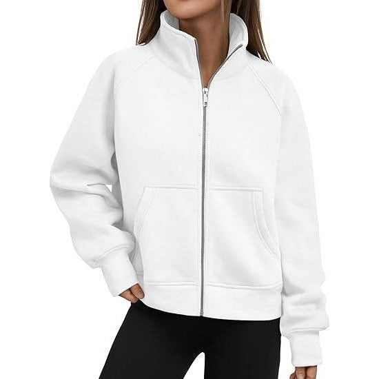 MSRP $43 Trendy Queen Women's White S Sweatshirts Zip Up Hoodies Crop
