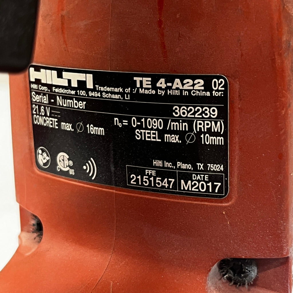 Hilti TE 4-A22 Rotary Hammer Drill w/ TE DRS-4-A Dust Collection,B 22/5.2 & Case