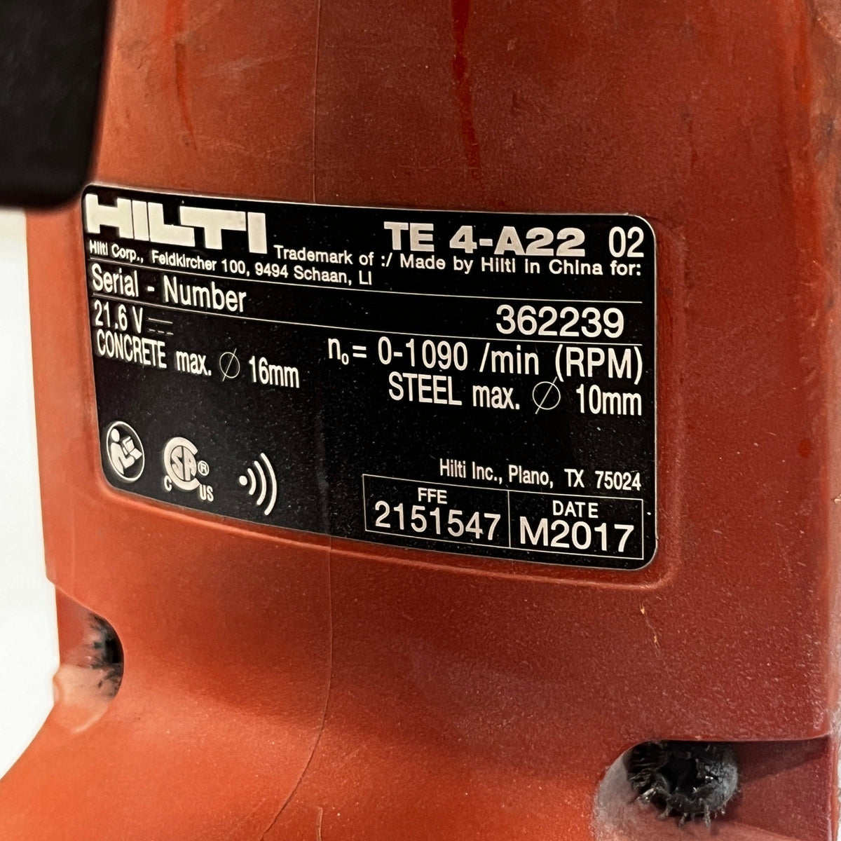 Hilti TE 4-A22 Rotary Hammer Drill w/ TE DRS-4-A Dust Collection,B 22/5.2 & Case