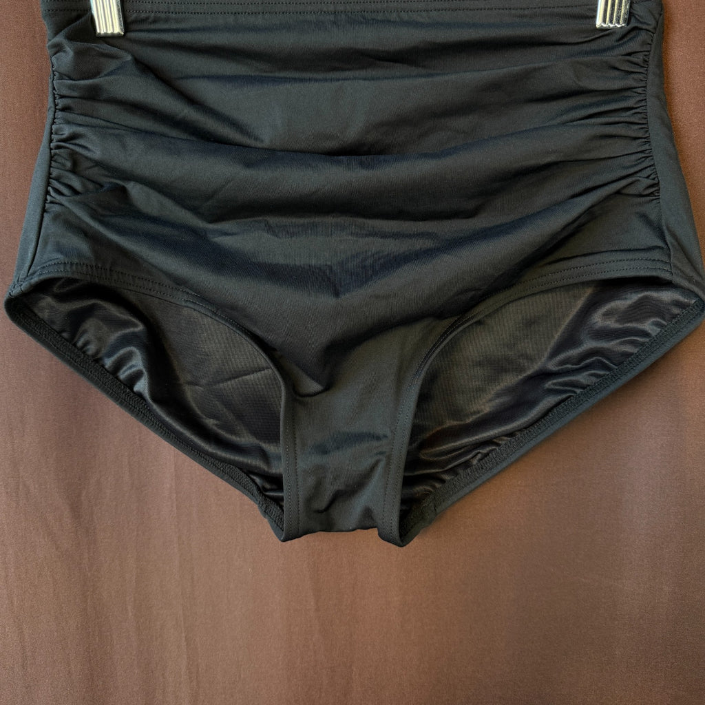 Lands' End Women's L LONG Ruched Retro High Waisted Bikini Swim Bottoms Tummy Co