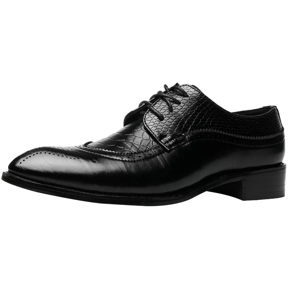Santimon Men's US 9-12.5 Snake-Embossed Wingtip Brogue Dress Oxford Shoes Black