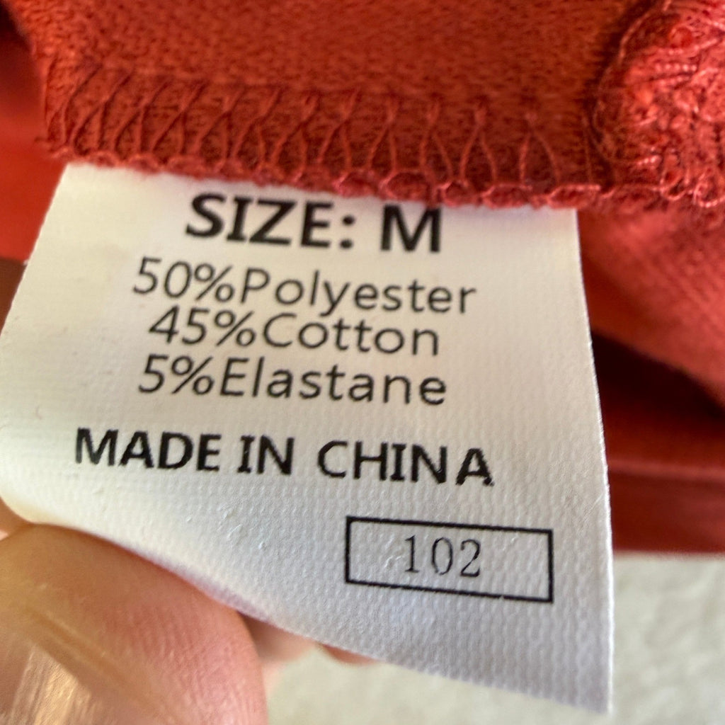 Women's M Red Drop Shoulder Waffle Henley Top Long Sleeve Button Pullover Casual