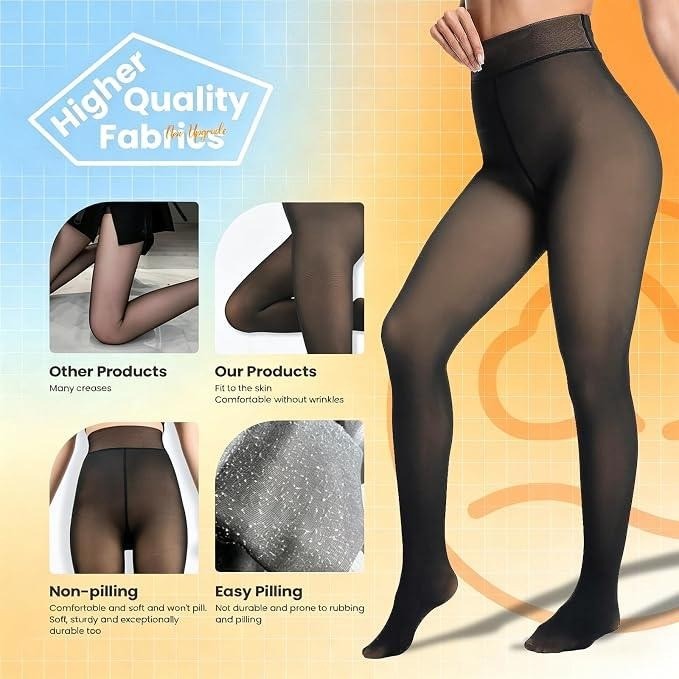 MSRP $44 Caprilite Women's L Fleece Lined Tights Fake Translucent Thermal Pantyh