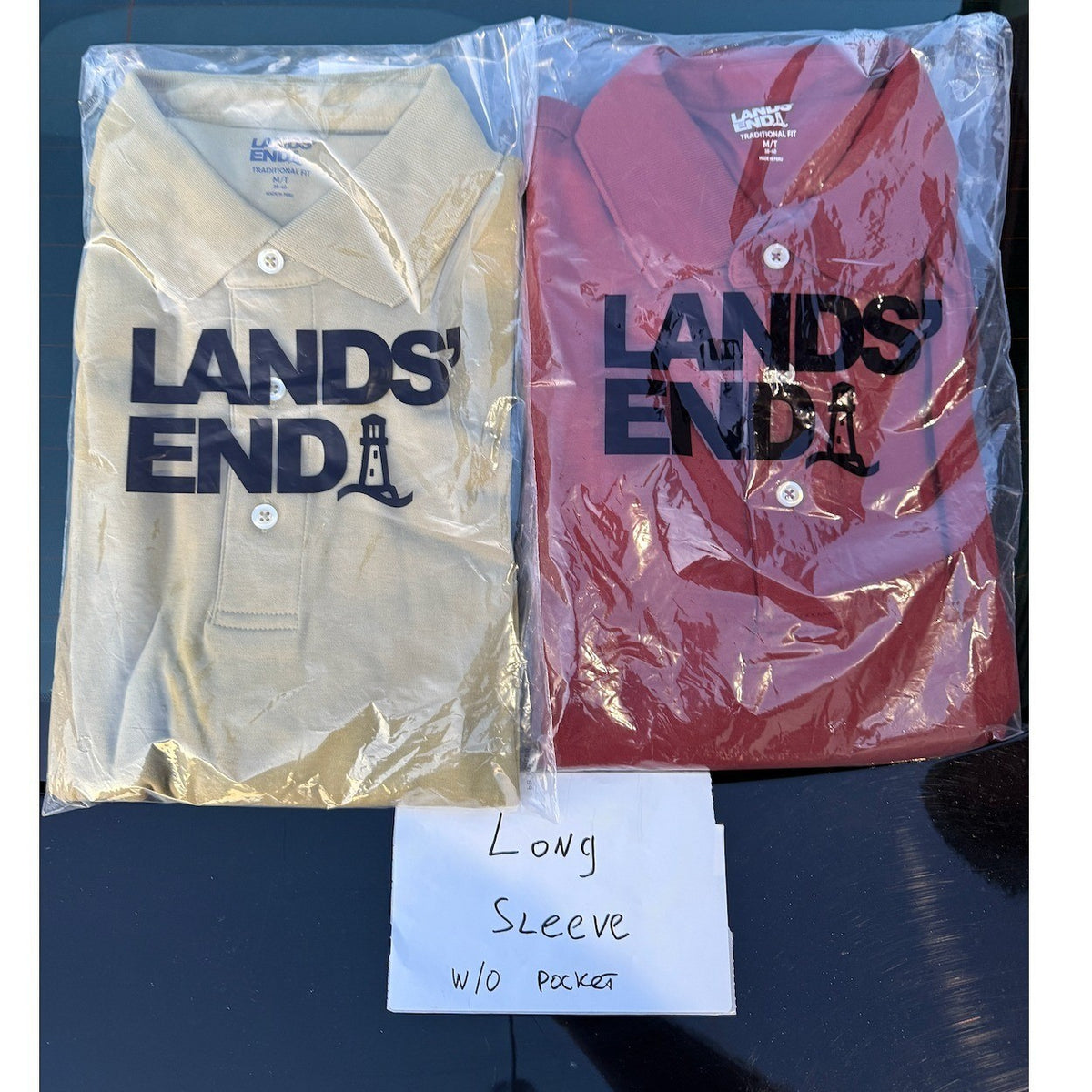 Set of 2 Lands' End Men's M Tall Cotton Polo Shirt Long Sleeve Traditional Fit