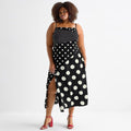 MSRP $100 Ashley Graham Womens 2X Black Dots Print Mix Slip Dress