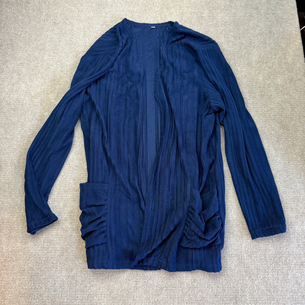 Women's XXL Navy Lightweight Long Sleeve Knit Dressy Casual Cardigan with Pocket