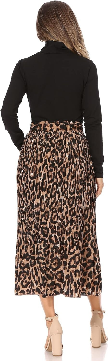 Small Leopard Skirts for Women with Pockets, Reg & Plus Size Pleated Boho Skirts