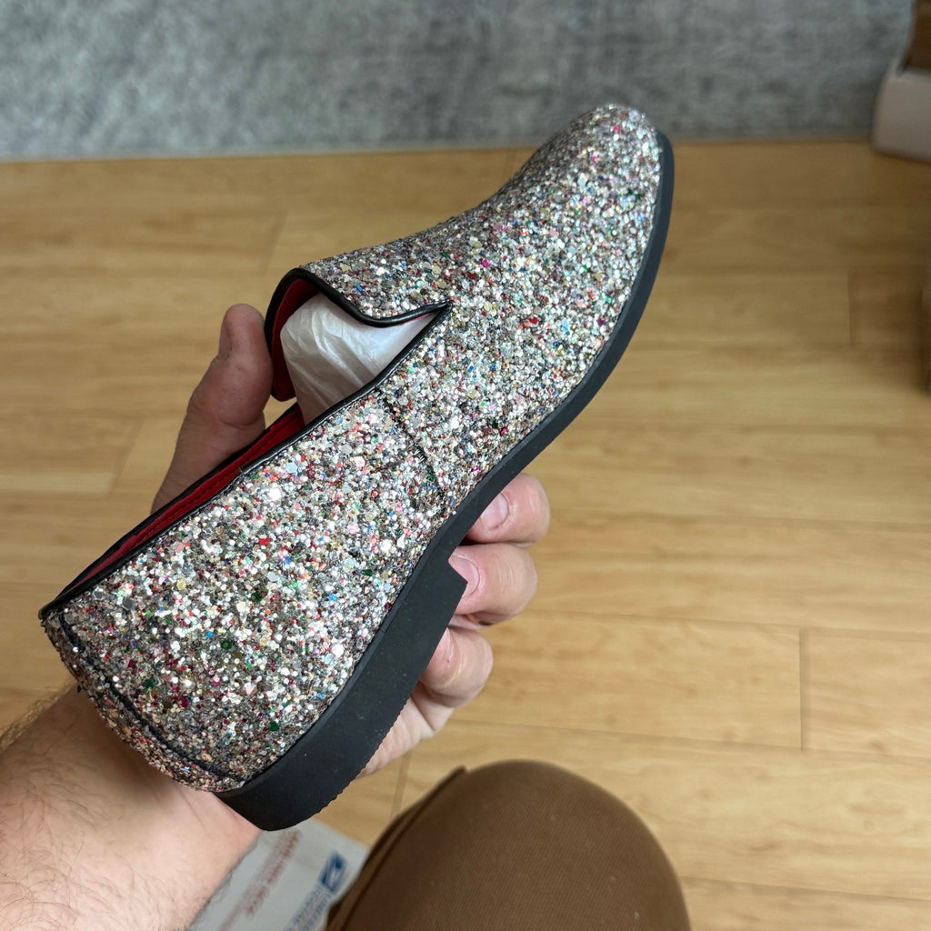 Santimon Men's US 7 Pink Glitter Slip On Loafers Sequin Dress Shoes