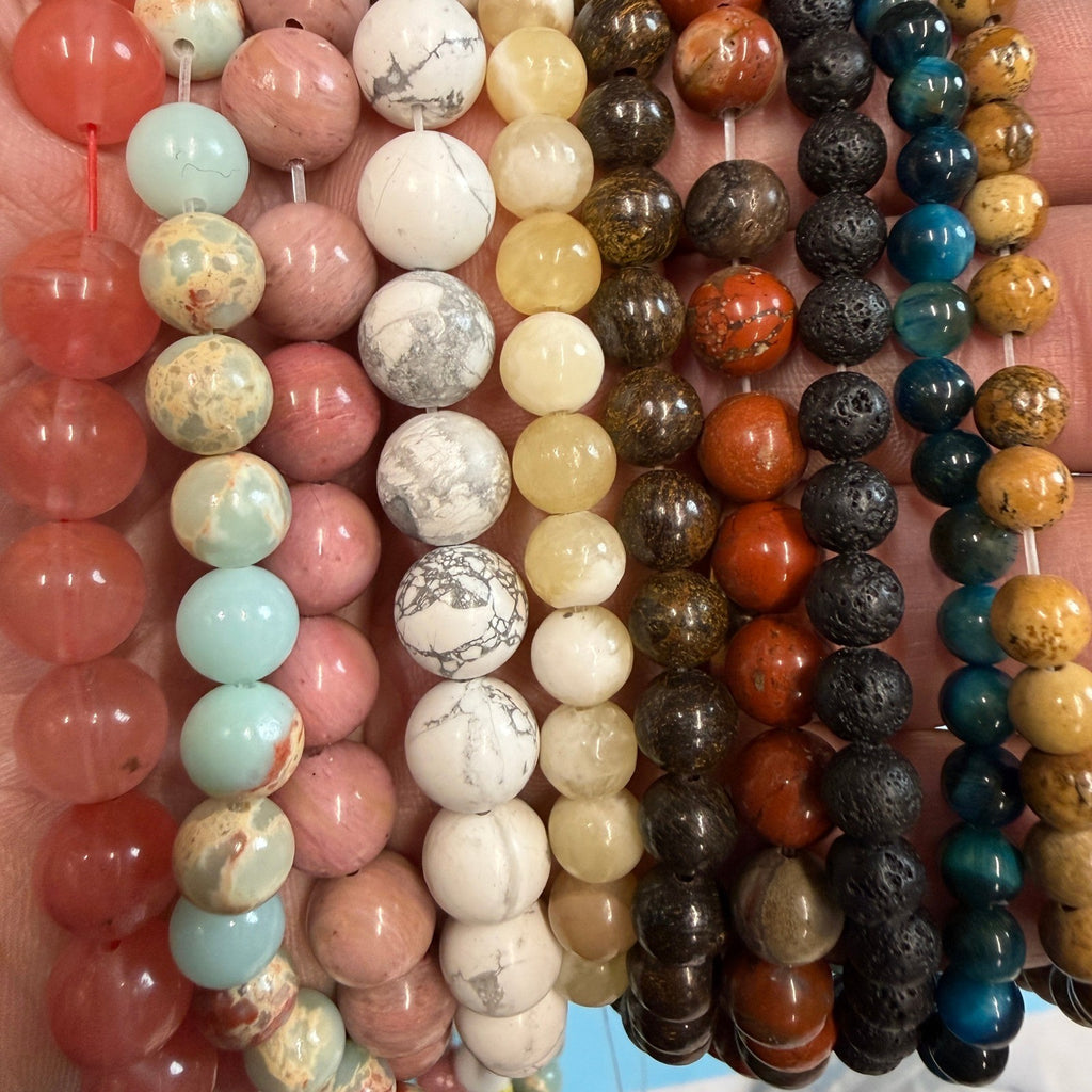Set of 10 Natural Gemstone Round Beads Strands 15" Sizes 6,8,10 mm 14oz №B14