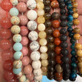 Set of 10 Natural Gemstone Round Beads Strands 15" Sizes 6,8,10 mm 14oz №B14