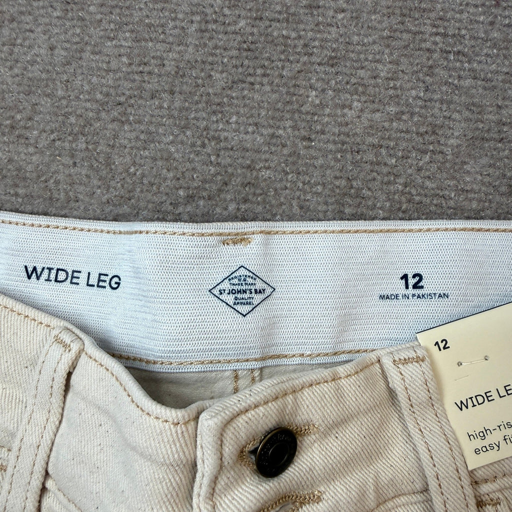 MSRP $48 St. John's Bay Womens 12 Natural Wide Leg High Rise Pants