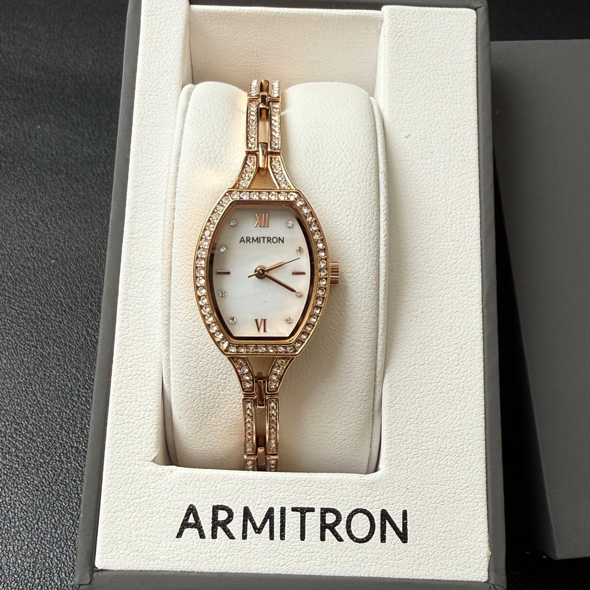 MSRP $75 Armitron Womens 75/5902RG Rose Gold Crystal Accented Watch New Battery