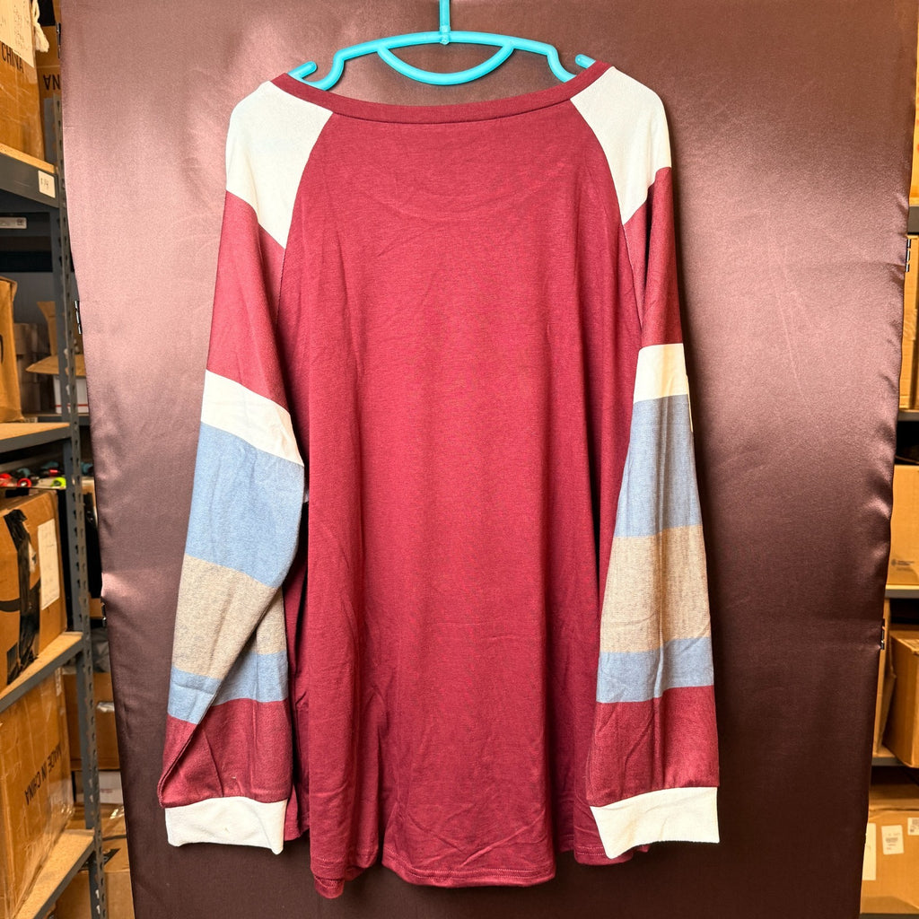 ROSRISS Women's 14W-28W Long Sleeve Tunic Crewneck Colorblock Striped Tee Shirt