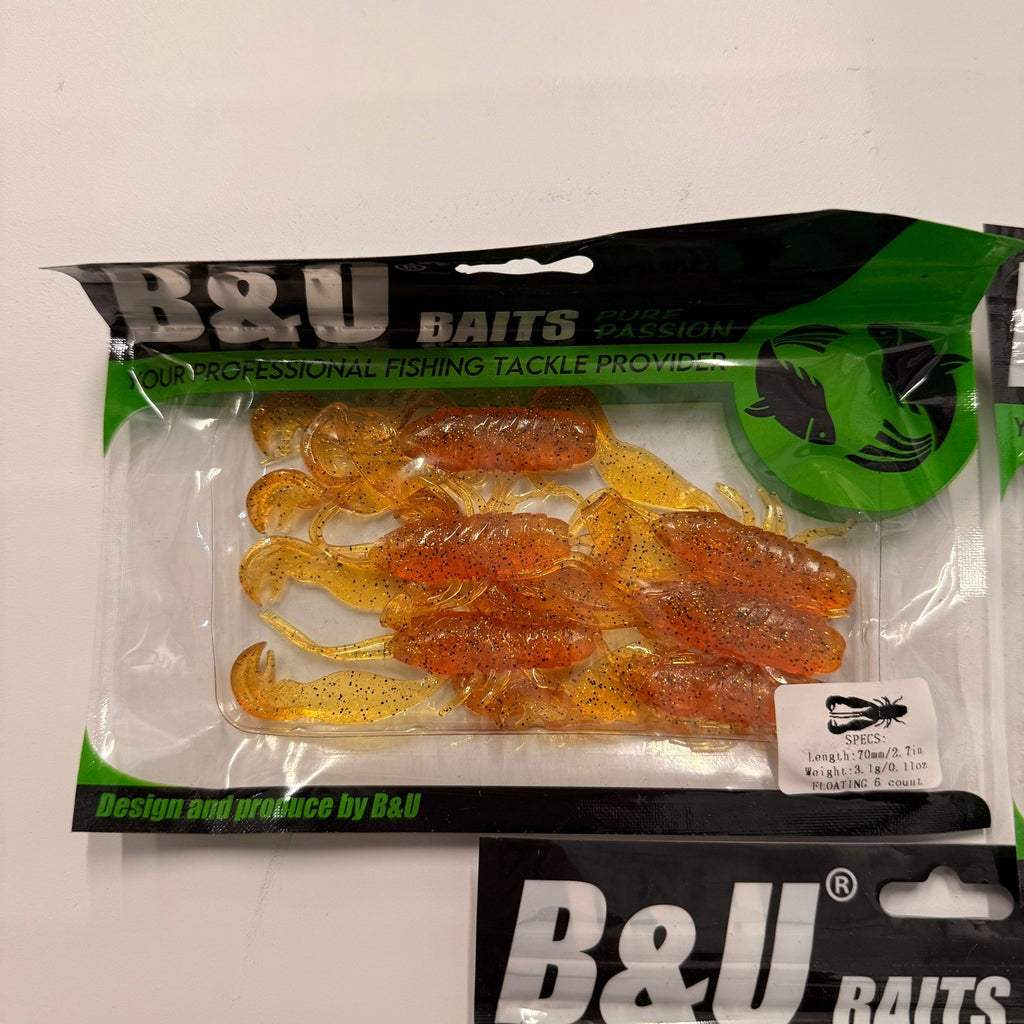 Set of 3 (6 pcs Each) B&U Baits 2.7" Filet Craw Soft Plastic Floating Fishing