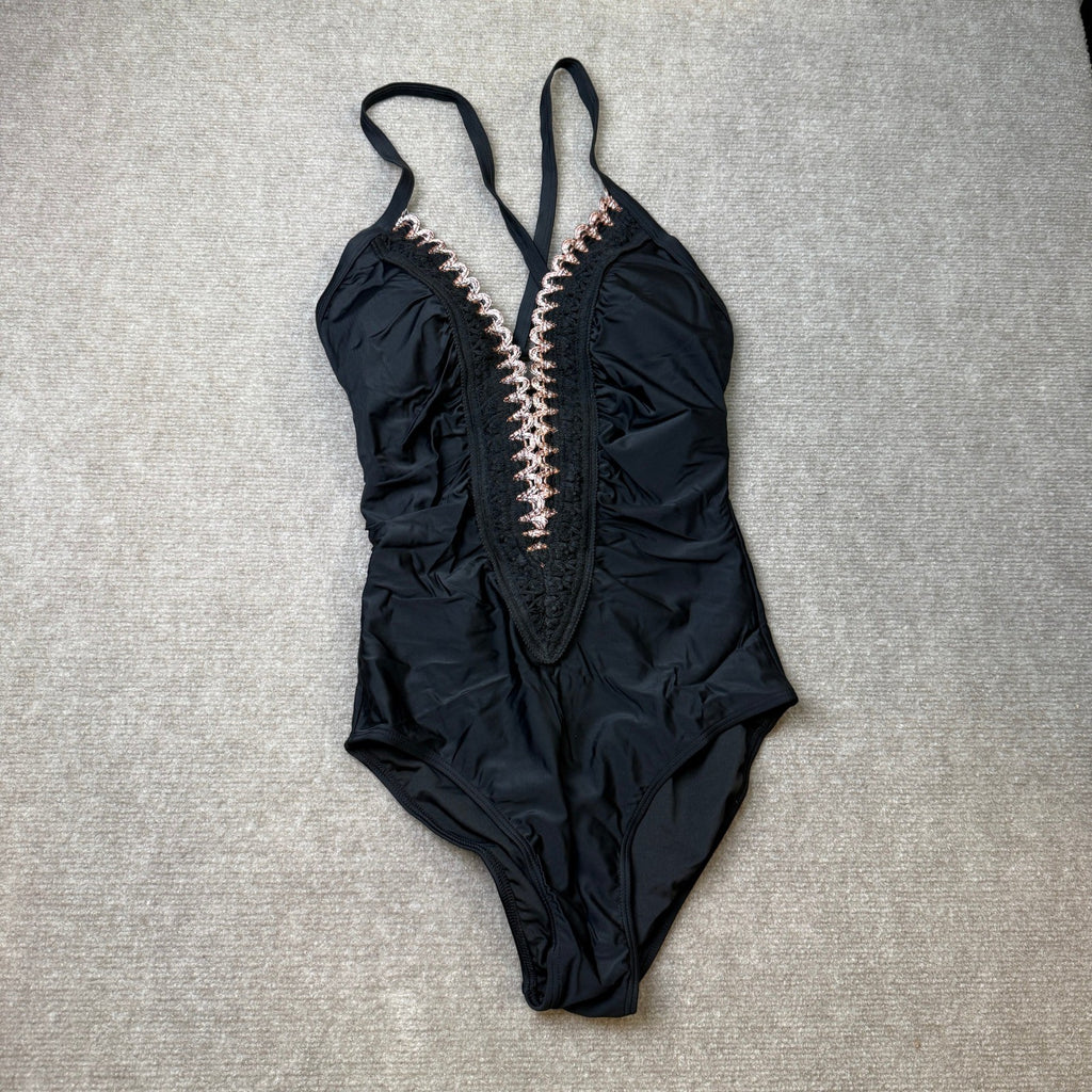 MSRP $43 BMJL Womens S Black Sexy One Piece Swimsuit Ruched Tummy Control Ba