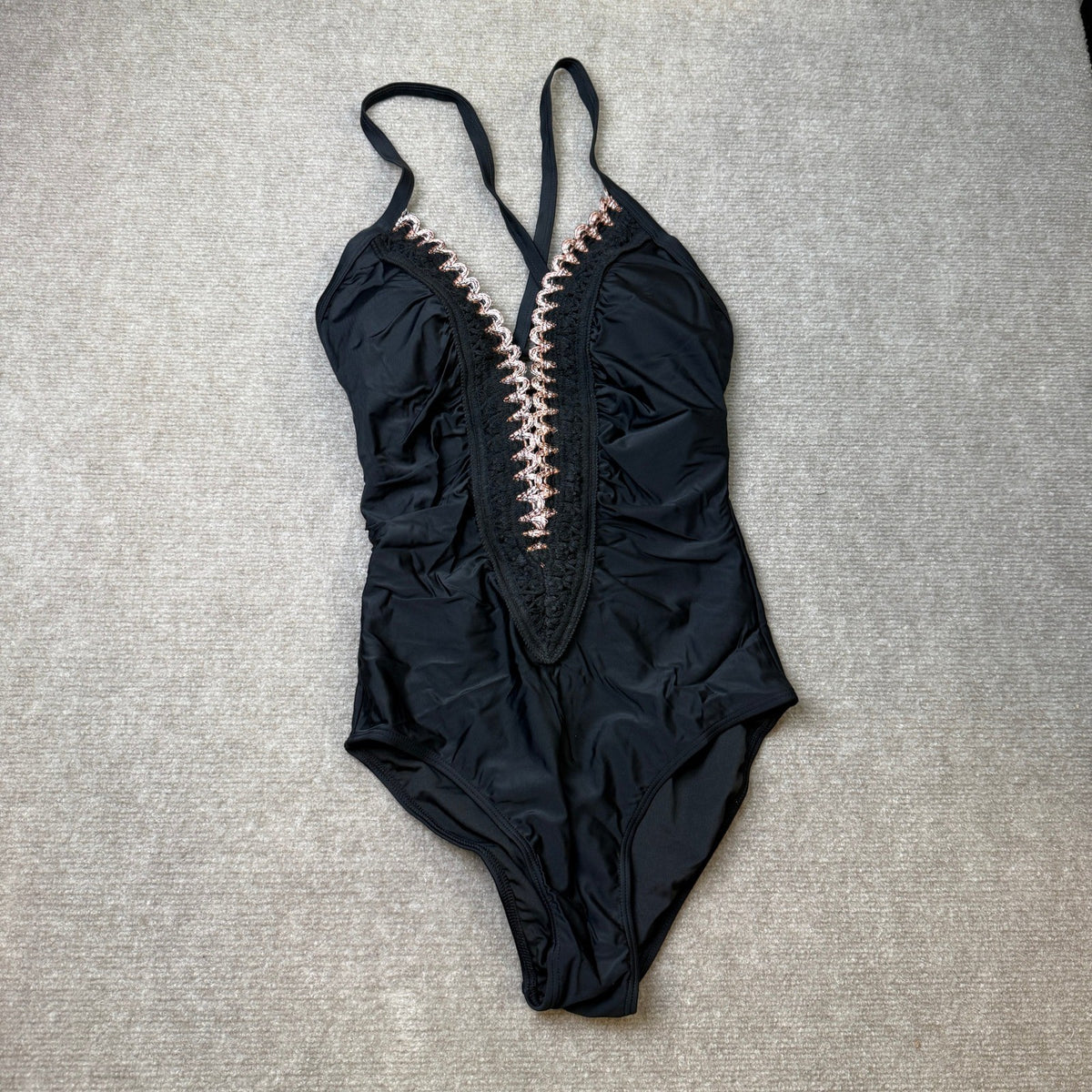 MSRP $43 BMJL Womens S Black Sexy One Piece Swimsuit Ruched Tummy Control Ba