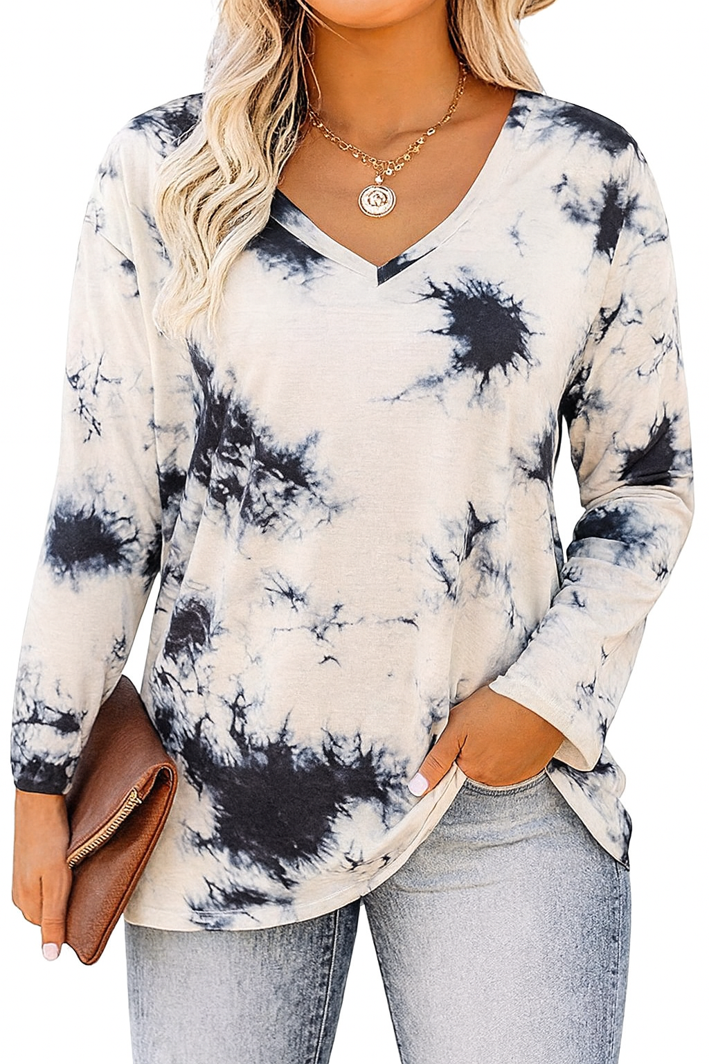 ROSRISS Womens Plus Size 14W-28W Top Long Sleeve Tee V-Neck Tunic Blouse T-Shirt