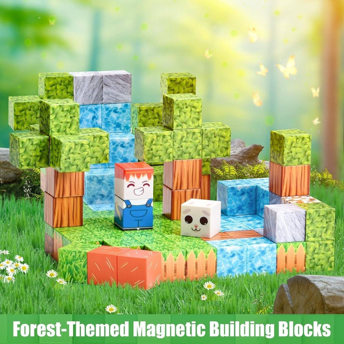 PBKCQ Animal Forest 132PCS Magnetic Building Blocks Toddler Toys,Build Forest W