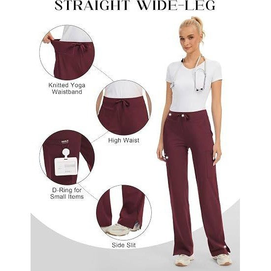 MSRP $52 Kecols Women's S Wine Yoga Scrub Pants High-Rise Straight Leg Uniform
