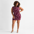 MSRP $90 Ashley Graham Womens 1X Zinfandel Dot  Bodycon Dress Sleeveless Crew