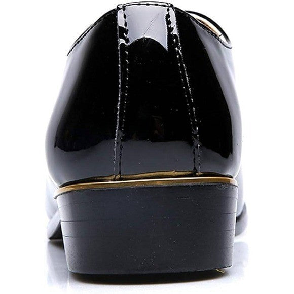 Santimon Men's US 8 Black Patent Leather Lace Up Pointed Toe Oxford Shoes
