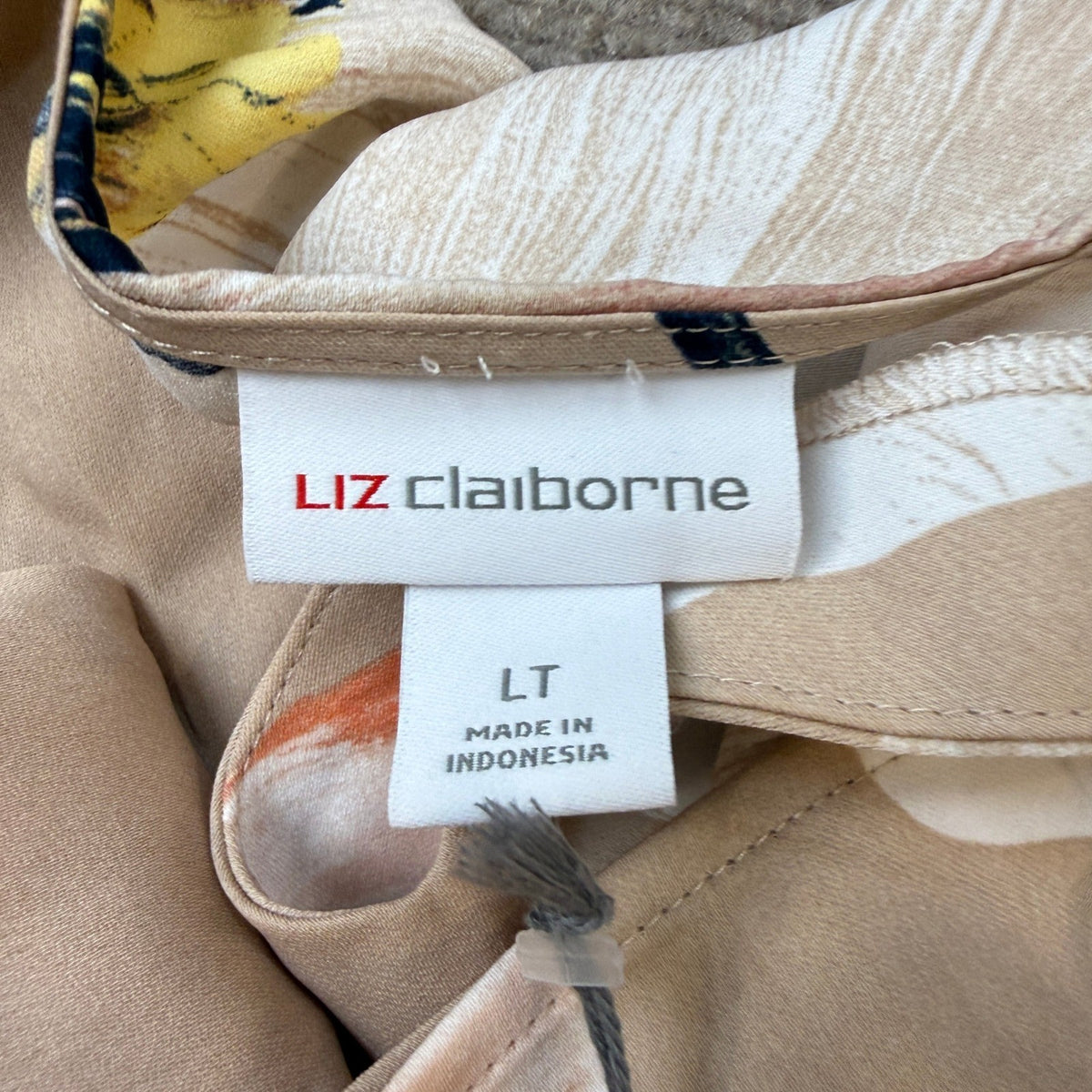 MSRP $84 Liz Claiborne Womens L Tall Beige Floral Midi Flutter Satin Dress V Nec