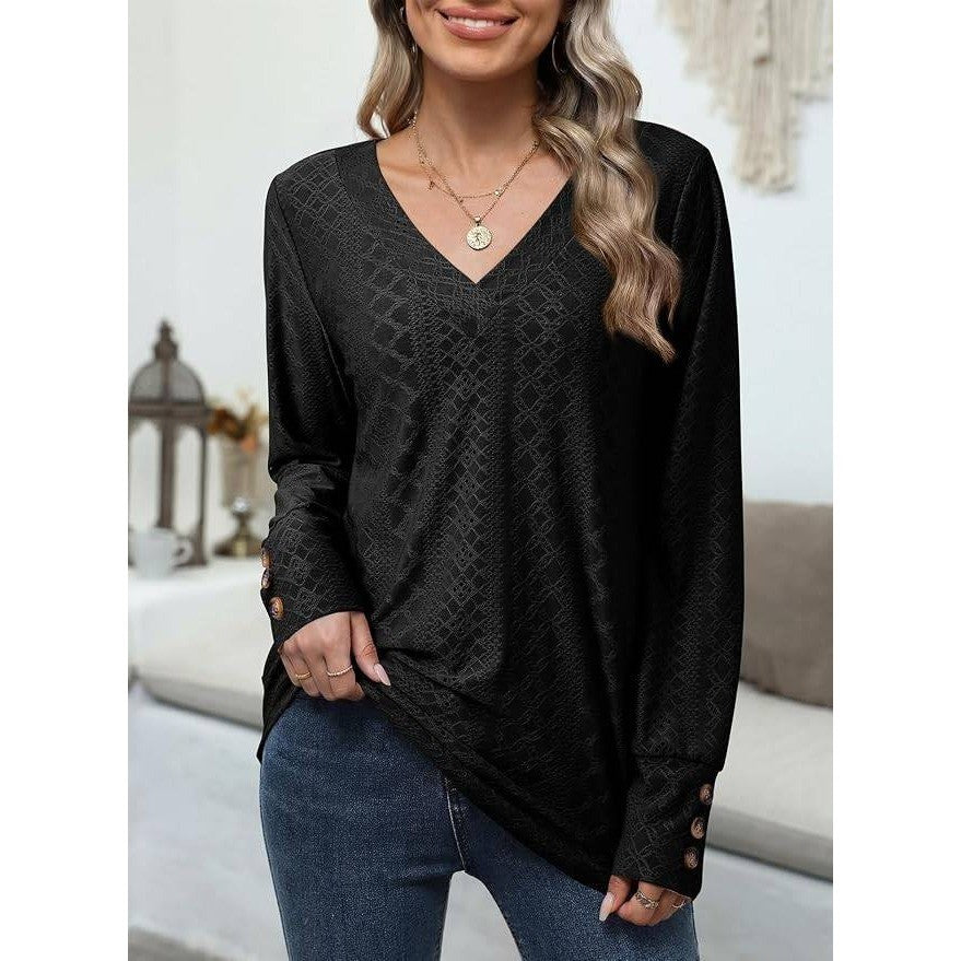 MSRP $24 Dokotoo Women's M Black V Neck Long Sleeve Eyelet Embroidered Blouse