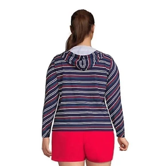 Land’s End Women's M LONG Full Zip Hooded Long Sleeve Rash Guard Cover-up