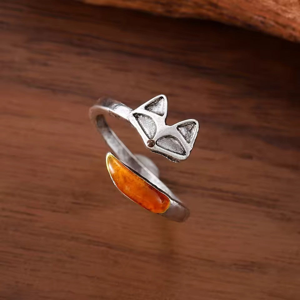 Fox Open Ring Women's Silver Tone Boho Cute Animal Jewelry Size 8 Adjustable 7-9