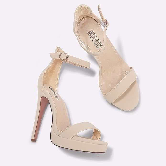 IDIFU Women's US 8.5 Stiletto High Heel Sandals Platform Open Toe Ankle Strap Dr
