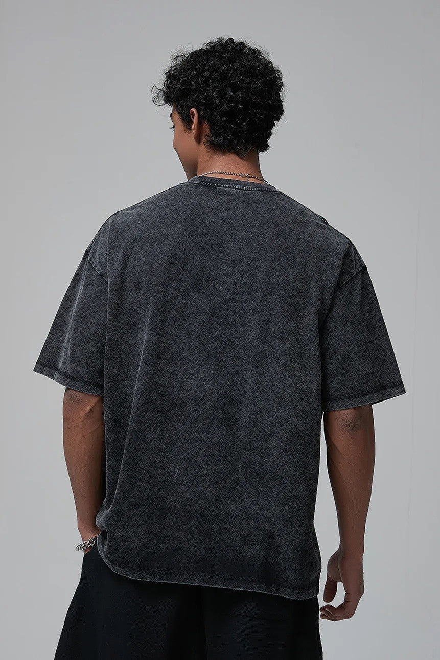 Artie Master Unisex S-2XL Black 275GSM Double Stitch Sleeve Hem Washed T-Shirt