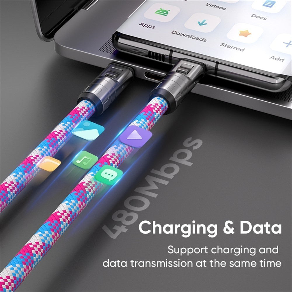 2 In 1 USB Type C Braided Data Cord Quick Charging Cable Portable Lanyard Pink/