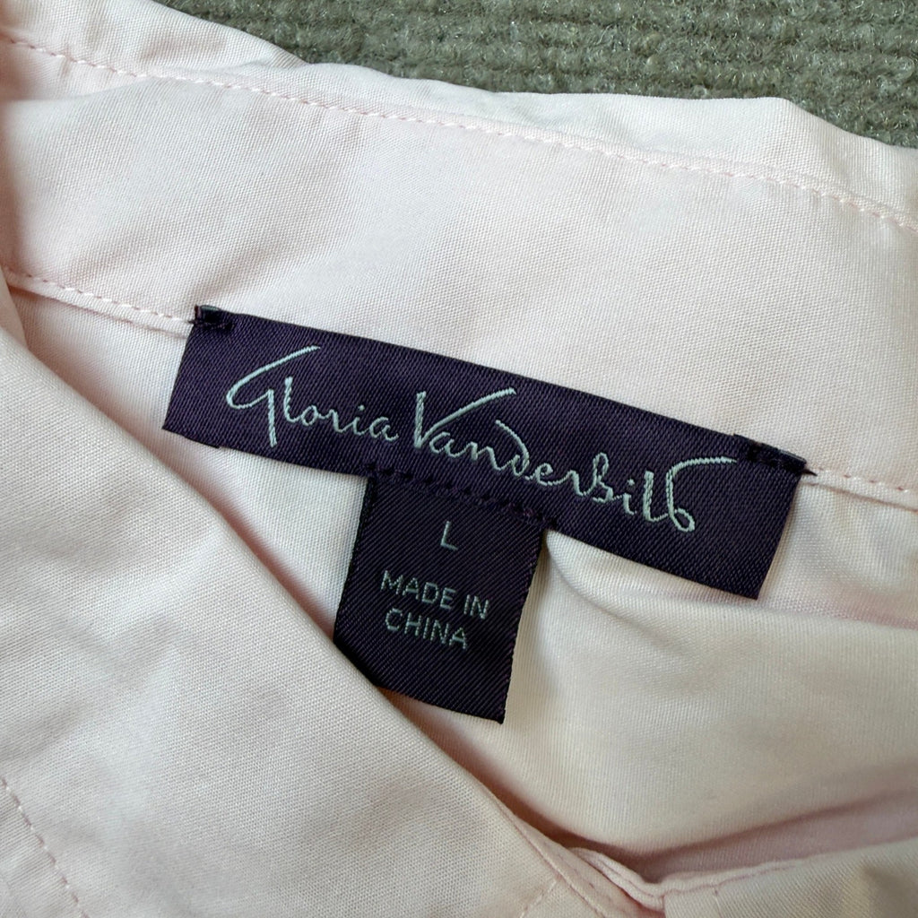MSRP $48 Gloria Vanderbilt Amanda Womens L Pink Parasol Long Sleeve Dress Shirt