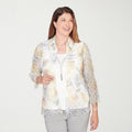 MSRP $69 Alfred Dunner Al Fresco Womens L Yellow Multi 3/4 Sleeve Layered Top